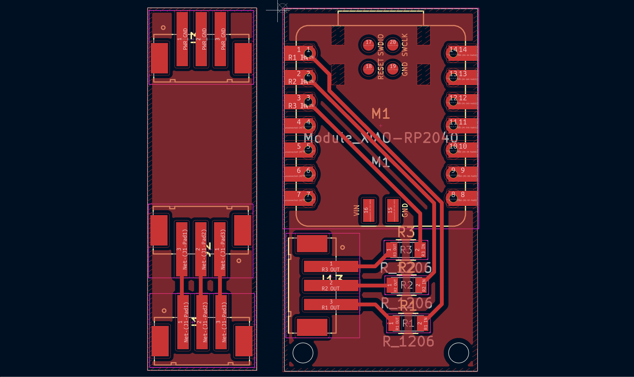 KiCad PCB layout for three-channel LED board